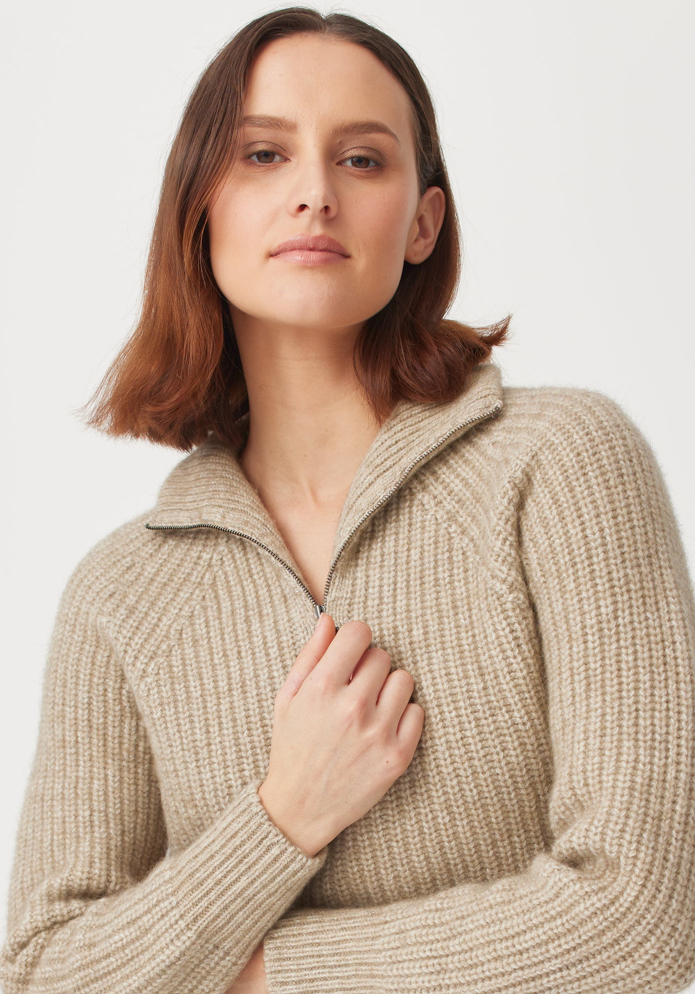 Kenzie Zip Sweater - Latte/Ecru | Woman