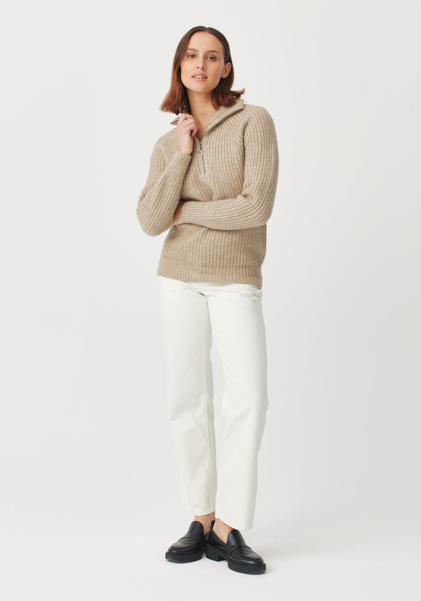 Kenzie Zip Sweater - Latte/Ecru | Woman