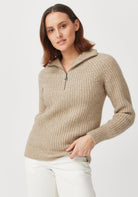 Kenzie Zip Sweater - Latte/Ecru | Woman