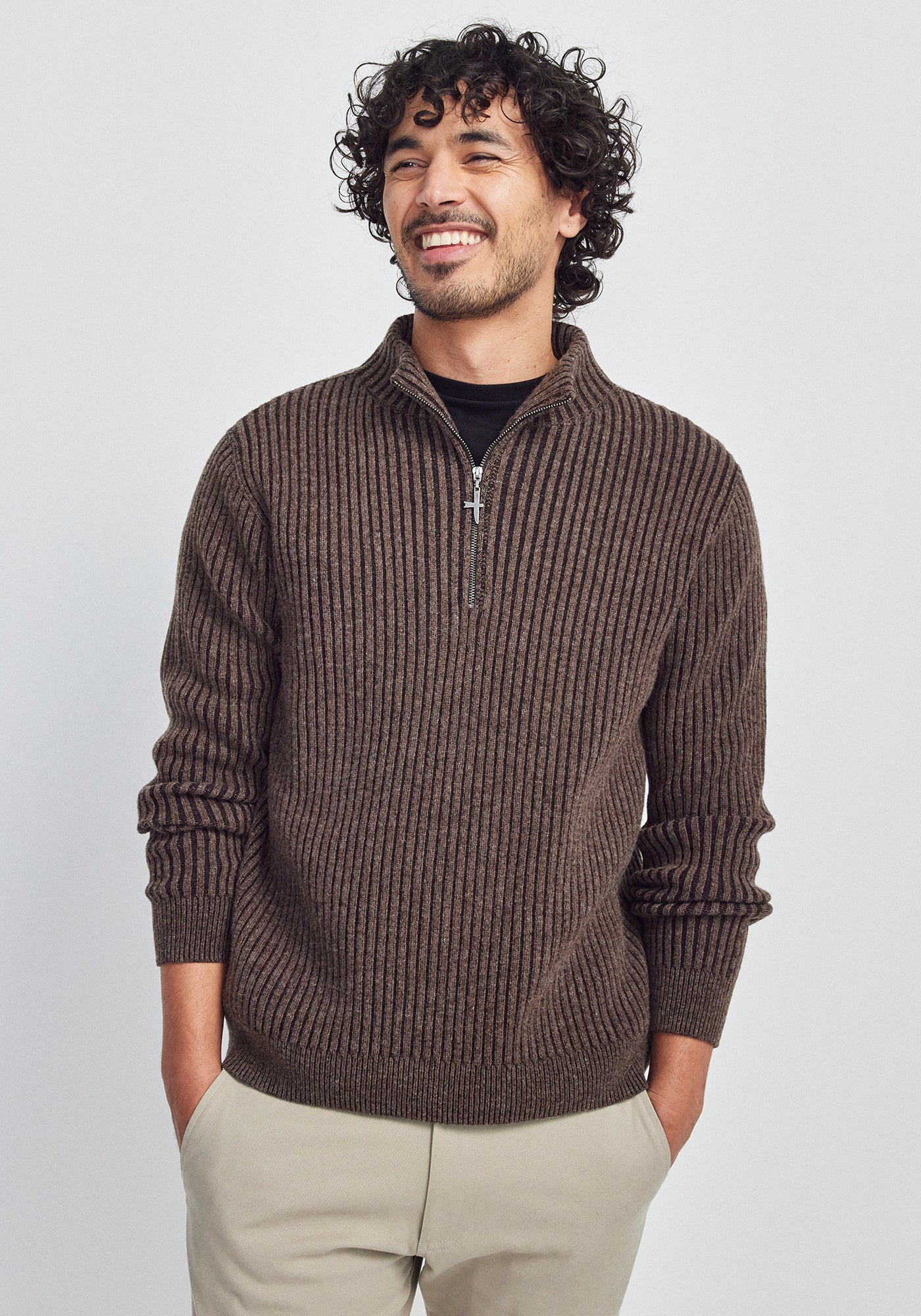 Tanner Half Zip - Punga/Chocolate | 100% Raw Undyed Merino | Kite