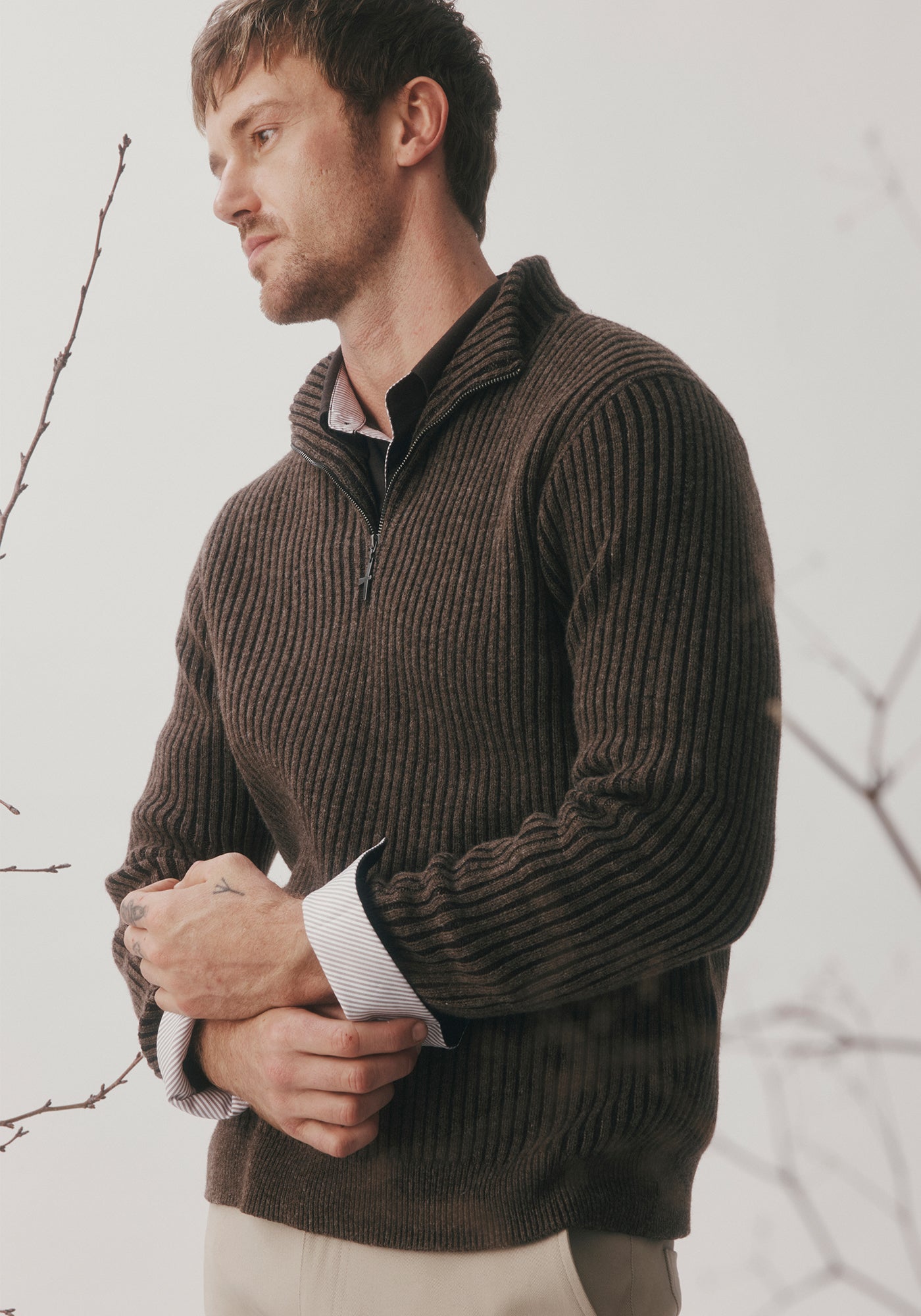 Tanner Half Zip - Punga/Chocolate | 100% Raw Undyed Merino | Kite