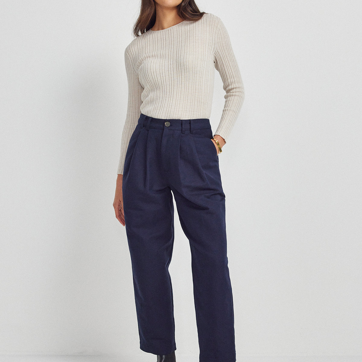 Ingrid Pant - Liberty Blue | Cotton & Wool Blend | Tapered Cropped Leg ...