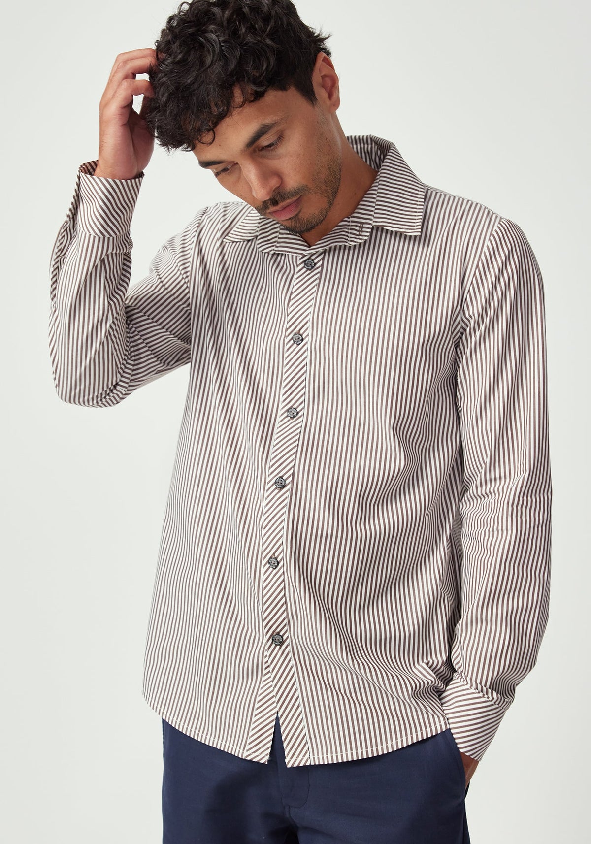 Archie Fitted Shirt - Brown Stripe